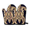 Golden Tribal Sea Turtle Print Oven Mitts