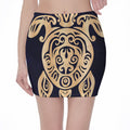 Golden Tribal Sea Turtle Print Pencil Mini Skirt