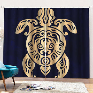 Golden Tribal Sea Turtle Print Pencil Pleat Curtains