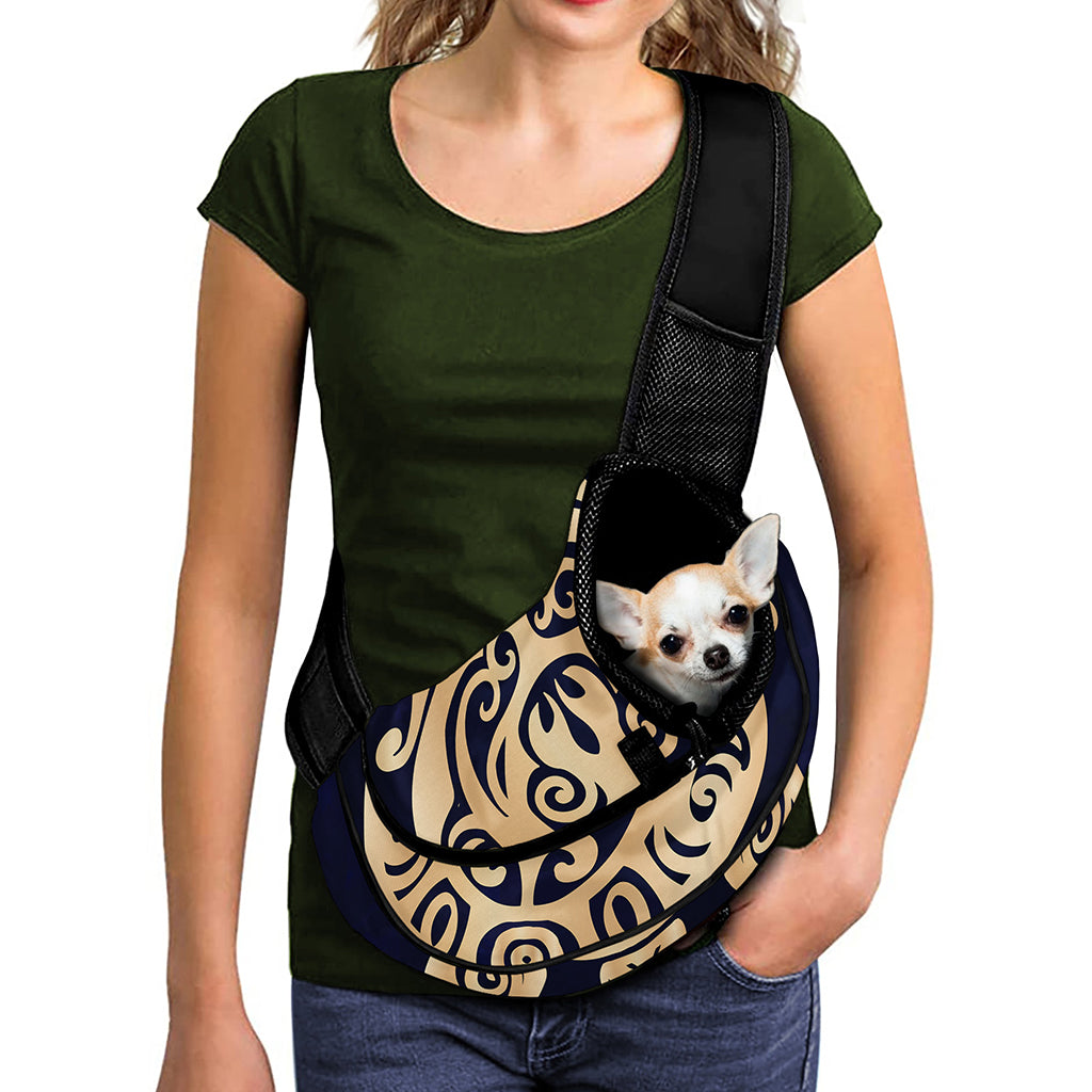 Golden Tribal Sea Turtle Print Pet Sling Carrier