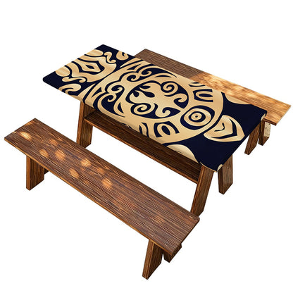 Golden Tribal Sea Turtle Print Picnic Table Cover