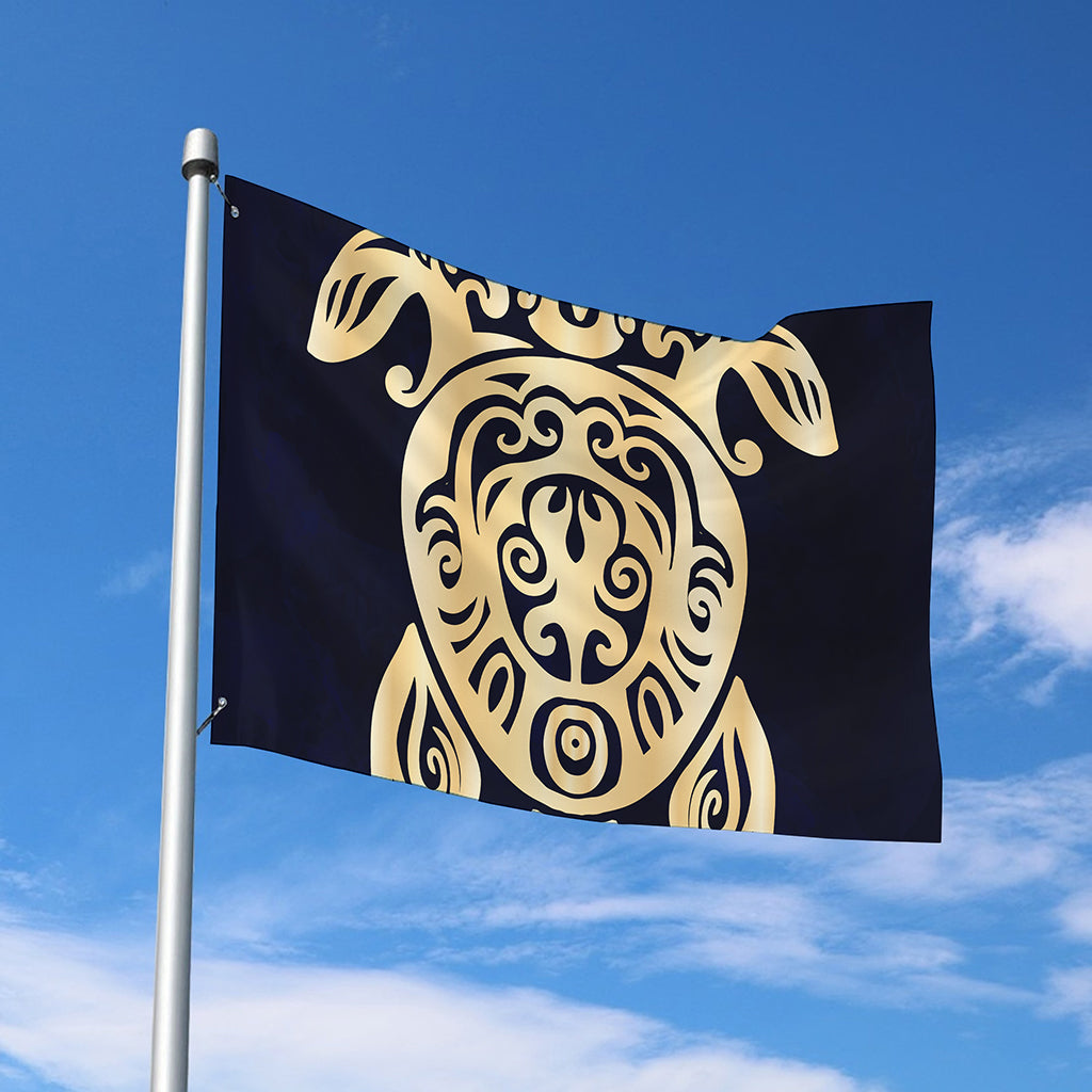 Golden Tribal Sea Turtle Print Polyester Flag