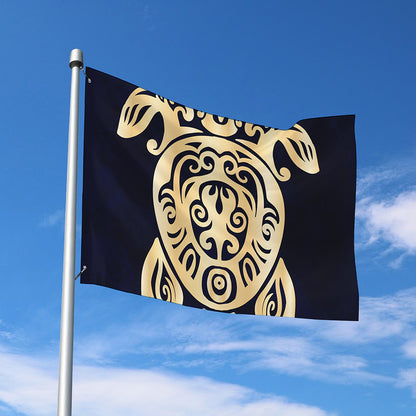 Golden Tribal Sea Turtle Print Polyester Flag