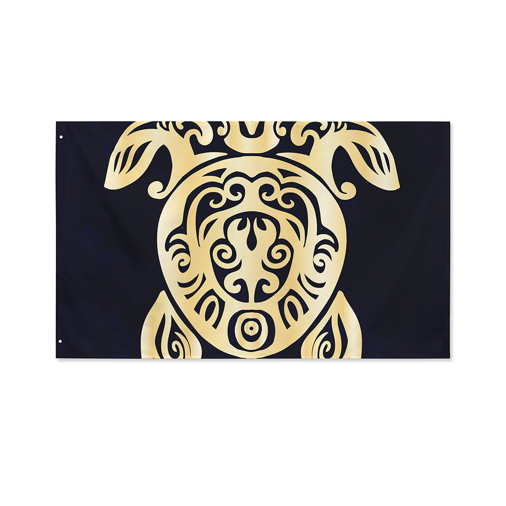 Golden Tribal Sea Turtle Print Polyester Flag