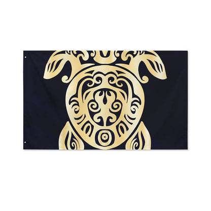 Golden Tribal Sea Turtle Print Polyester Flag