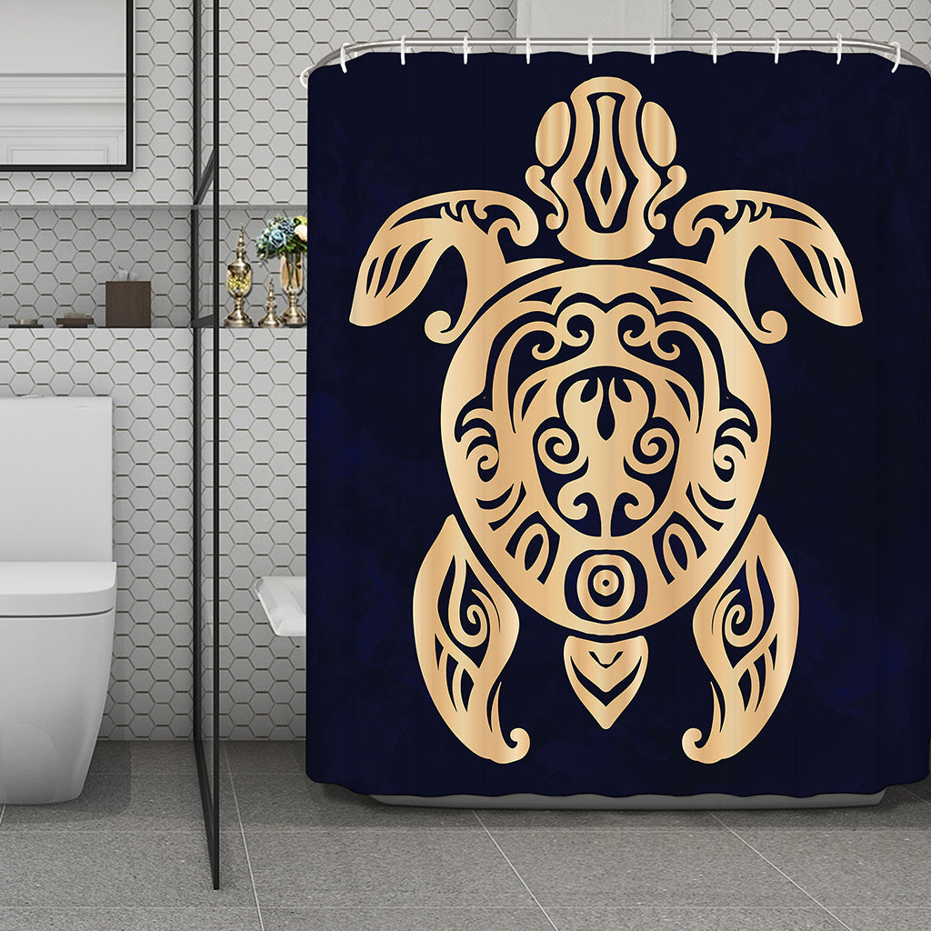 Golden Tribal Sea Turtle Print Polyester Shower Curtain