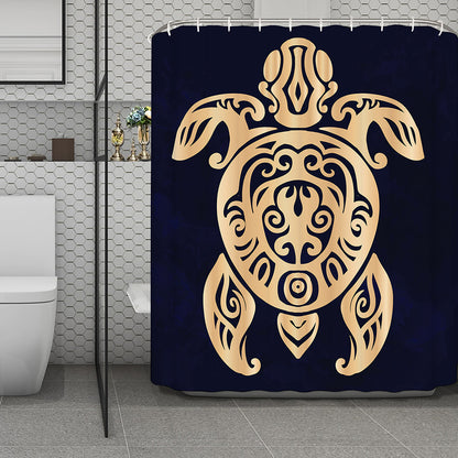 Golden Tribal Sea Turtle Print Polyester Shower Curtain