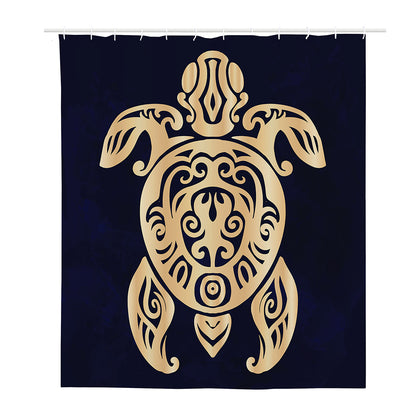 Golden Tribal Sea Turtle Print Polyester Shower Curtain
