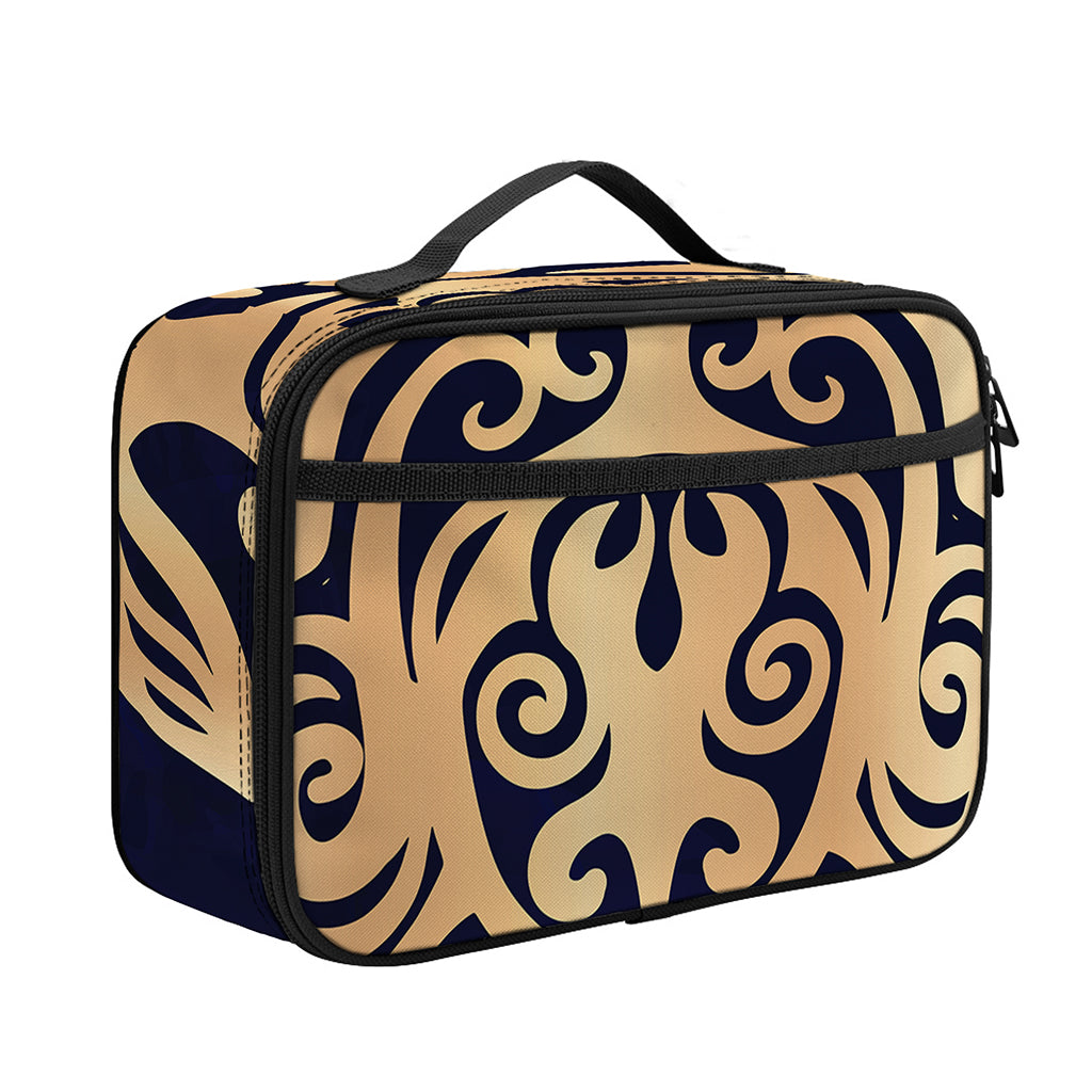 Golden Tribal Sea Turtle Print Portable Lunch Bag