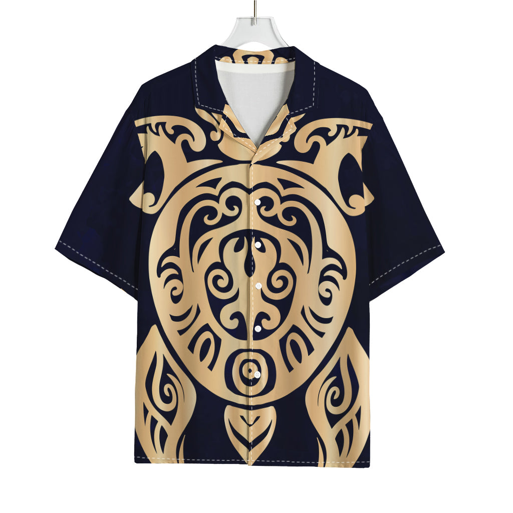 Golden Tribal Sea Turtle Print Rayon Hawaiian Shirt
