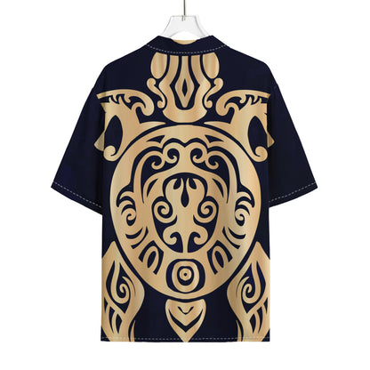 Golden Tribal Sea Turtle Print Rayon Hawaiian Shirt