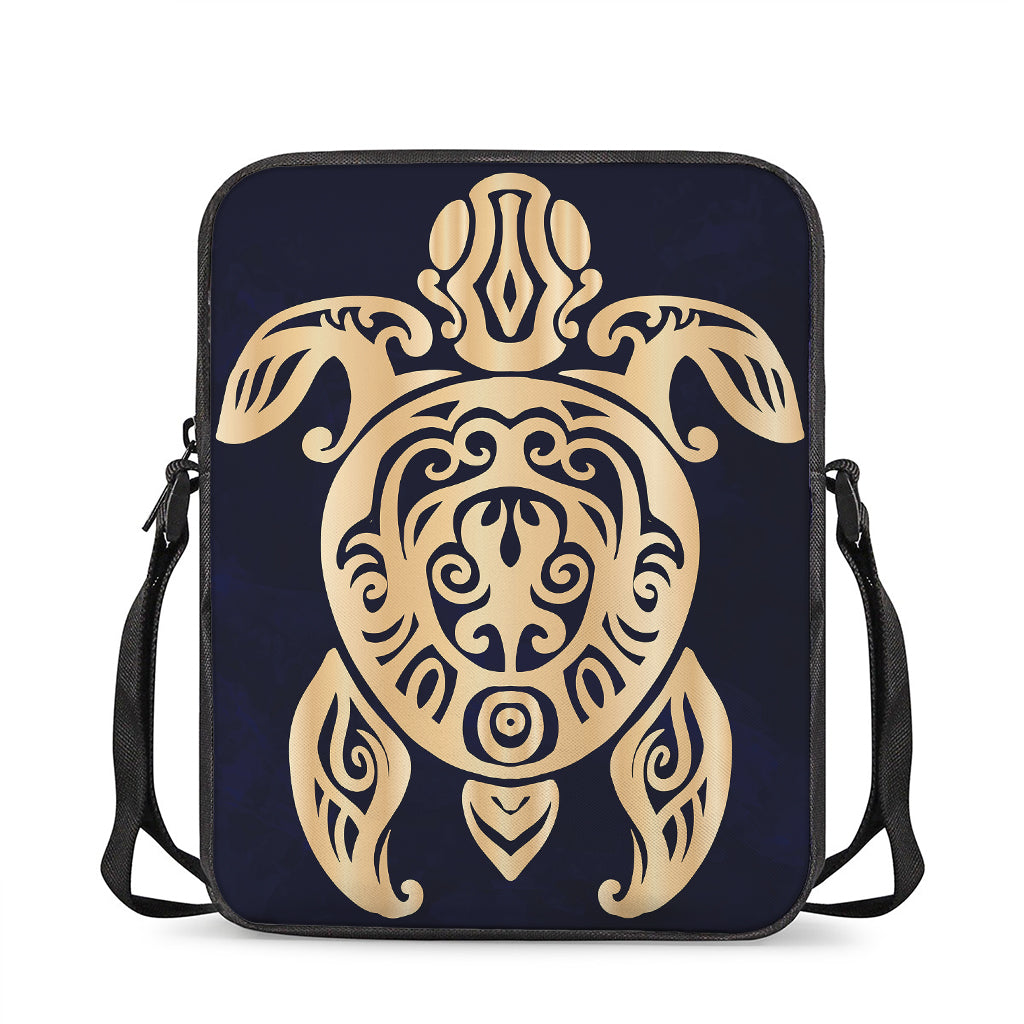 Golden Tribal Sea Turtle Print Rectangular Crossbody Bag