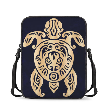 Golden Tribal Sea Turtle Print Rectangular Crossbody Bag
