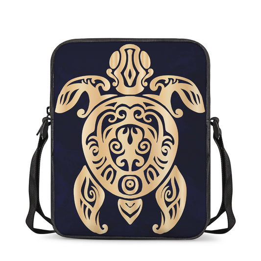Golden Tribal Sea Turtle Print Rectangular Crossbody Bag
