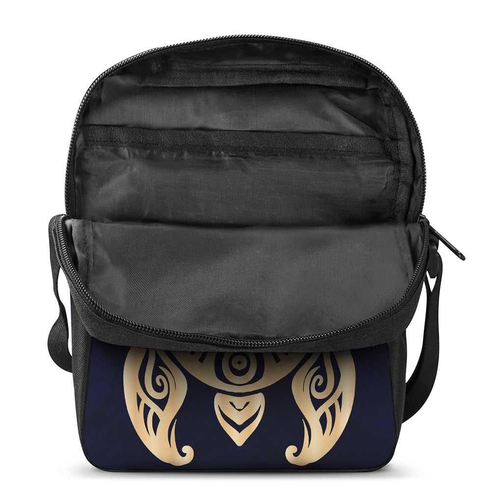 Golden Tribal Sea Turtle Print Rectangular Crossbody Bag