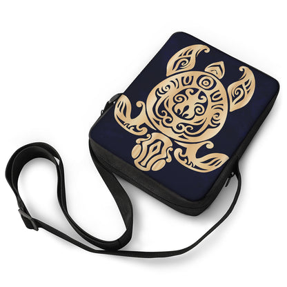 Golden Tribal Sea Turtle Print Rectangular Crossbody Bag