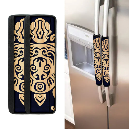 Golden Tribal Sea Turtle Print Refrigerator Handle Covers