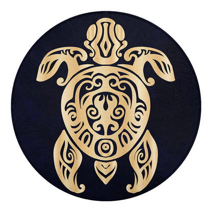 Golden Tribal Sea Turtle Print Round Blanket
