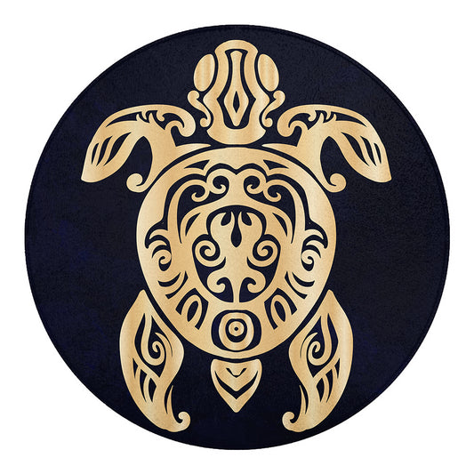 Golden Tribal Sea Turtle Print Round Blanket