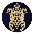 Golden Tribal Sea Turtle Print Round Floor Mat