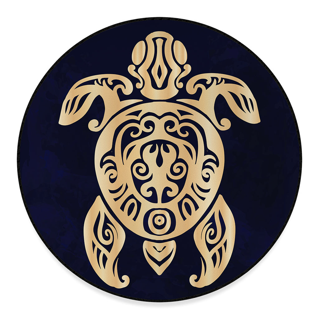 Golden Tribal Sea Turtle Print Round Floor Mat