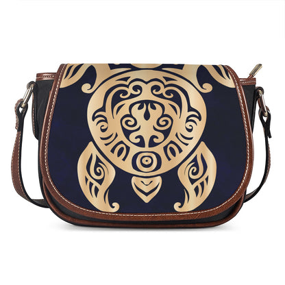 Golden Tribal Sea Turtle Print Saddle Bag