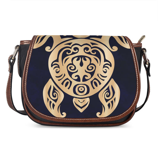 Golden Tribal Sea Turtle Print Saddle Bag