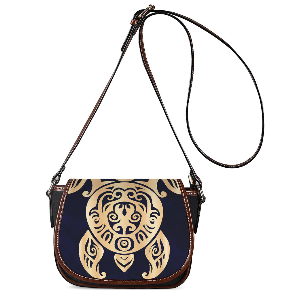 Golden Tribal Sea Turtle Print Saddle Bag