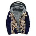 Golden Tribal Sea Turtle Print Sherpa Lined Zip Up Hoodie