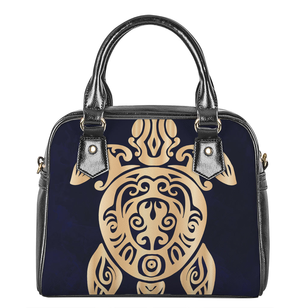 Golden Tribal Sea Turtle Print Shoulder Handbag