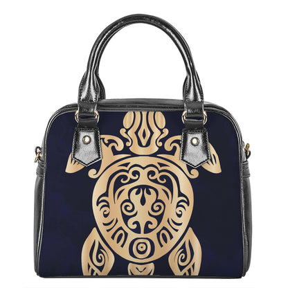 Golden Tribal Sea Turtle Print Shoulder Handbag