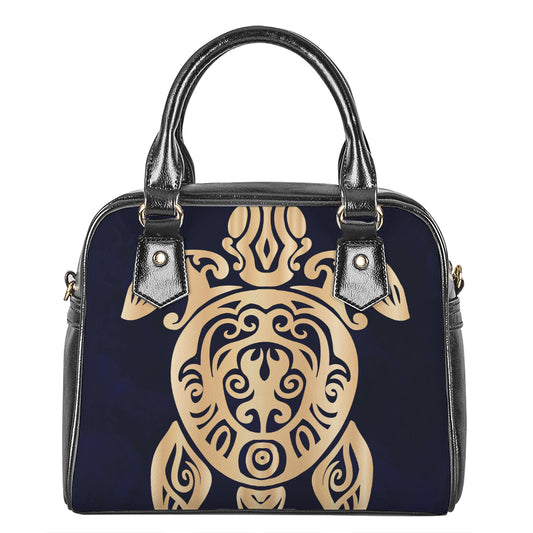 Golden Tribal Sea Turtle Print Shoulder Handbag