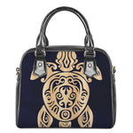Golden Tribal Sea Turtle Print Shoulder Handbag