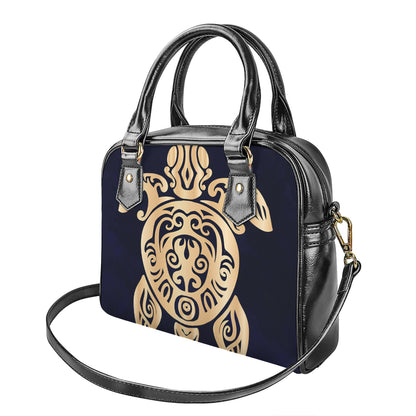 Golden Tribal Sea Turtle Print Shoulder Handbag