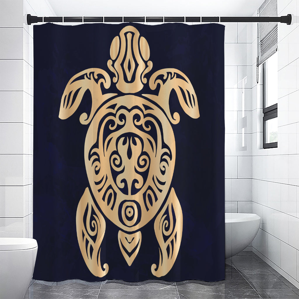 Golden Tribal Sea Turtle Print Shower Curtain