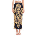 Golden Tribal Sea Turtle Print Side Slit Maxi Skirt