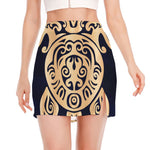 Golden Tribal Sea Turtle Print Side Slit Mini Skirt