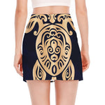 Golden Tribal Sea Turtle Print Side Slit Mini Skirt