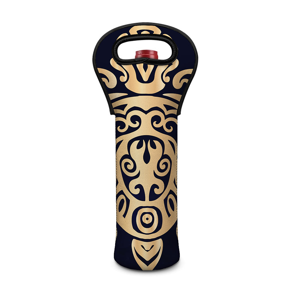 Golden Tribal Sea Turtle Print Single Neoprene Wine Tote