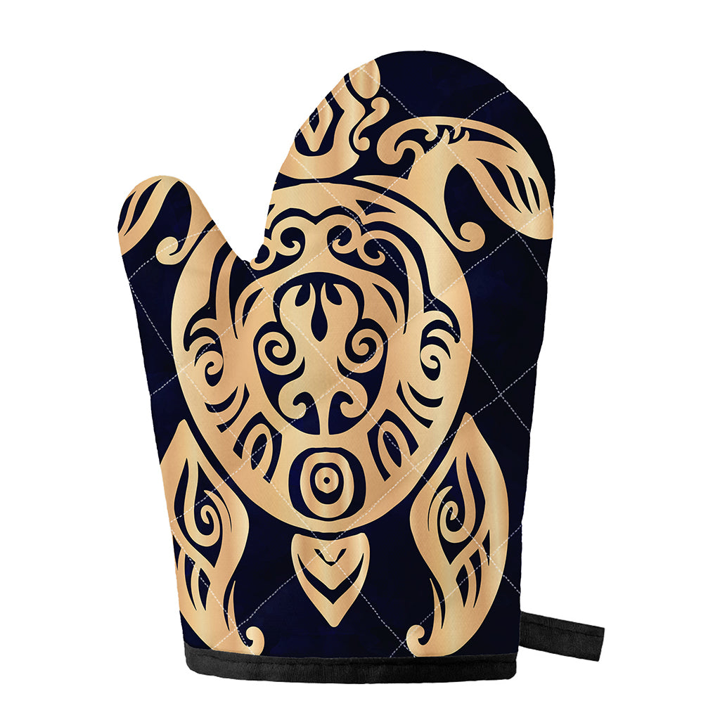 Golden Tribal Sea Turtle Print Single Oven Mitt