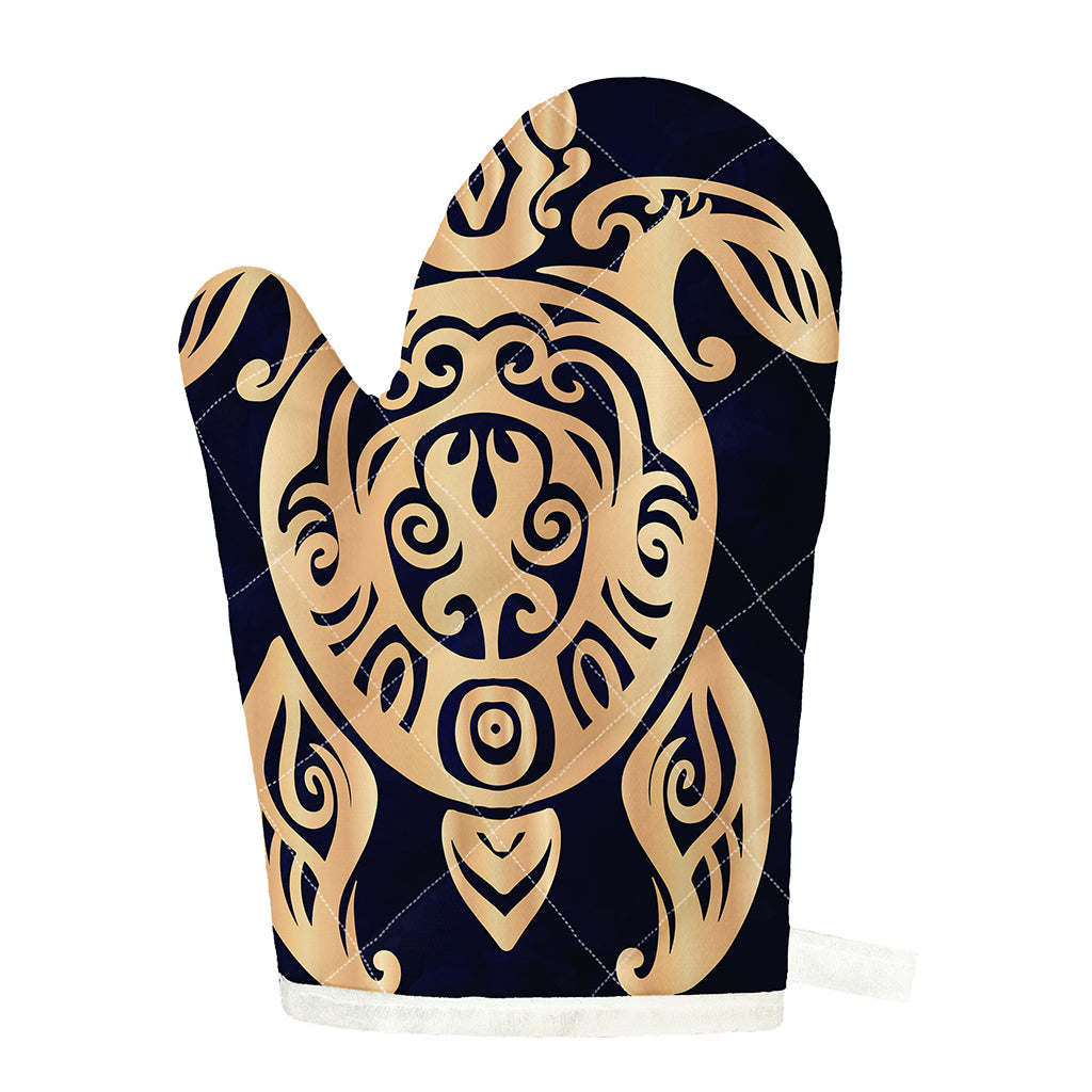 Golden Tribal Sea Turtle Print Single Oven Mitt