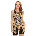 Golden Tribal Sea Turtle Print Sleeveless One Piece Swimsuit
