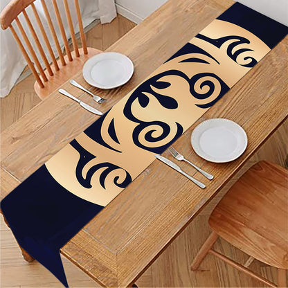 Golden Tribal Sea Turtle Print Table Runner
