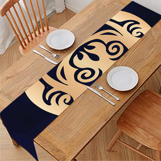 Golden Tribal Sea Turtle Print Table Runner