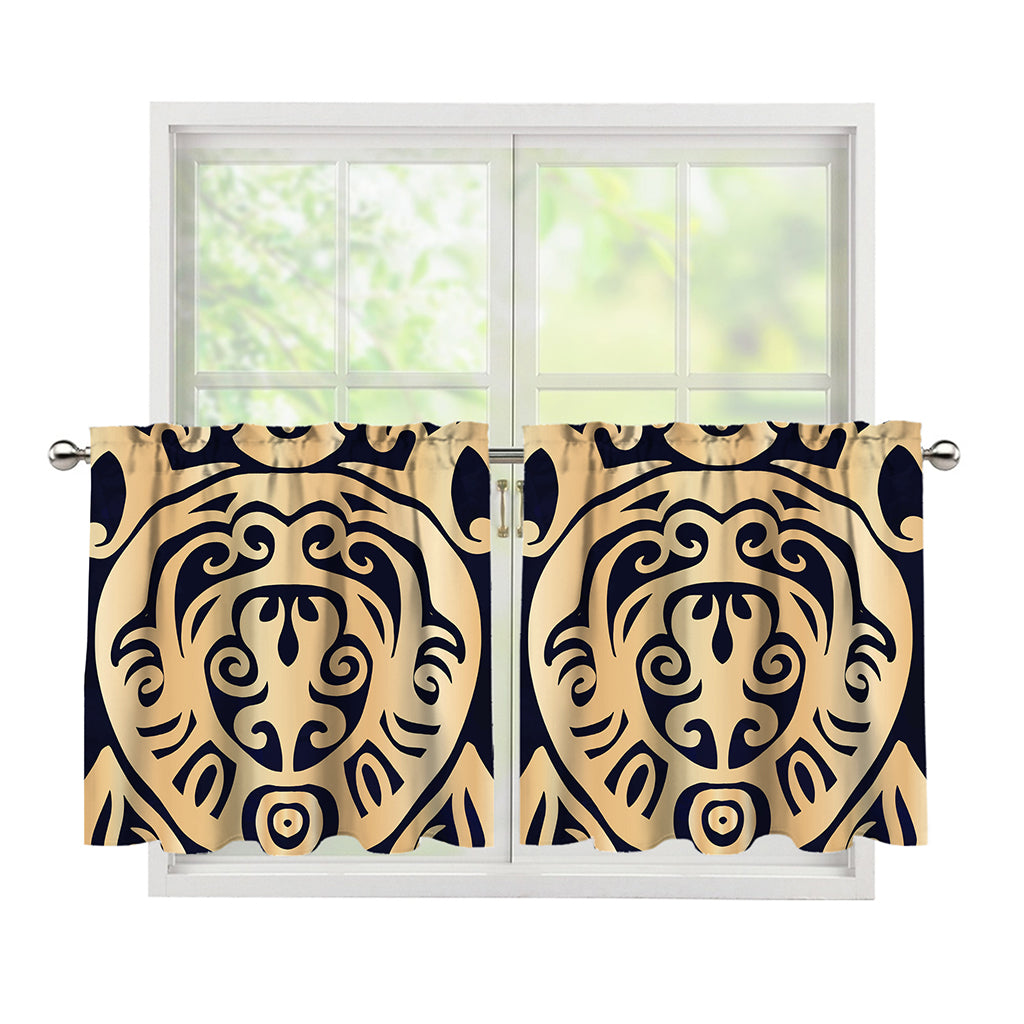 Golden Tribal Sea Turtle Print Tier Curtains
