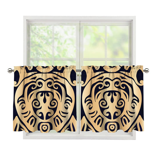 Golden Tribal Sea Turtle Print Tier Curtains