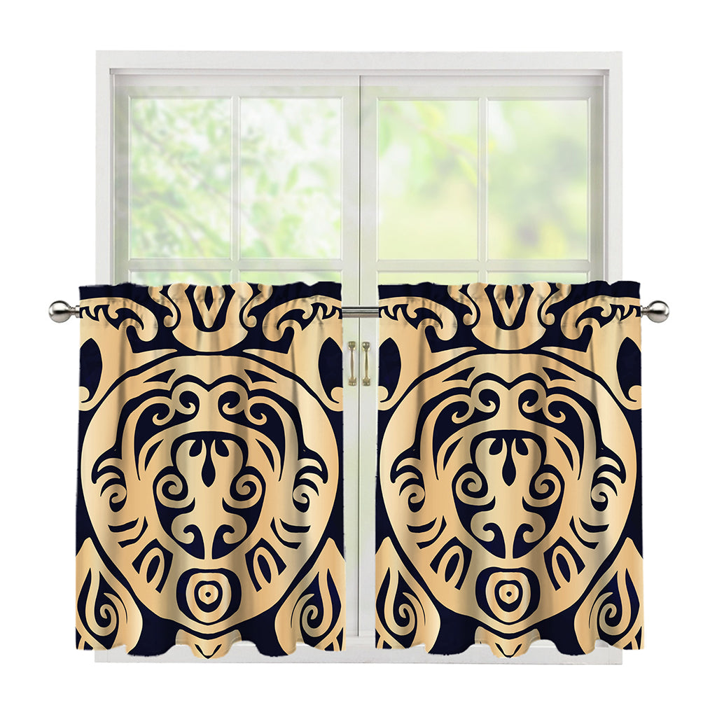 Golden Tribal Sea Turtle Print Tier Curtains