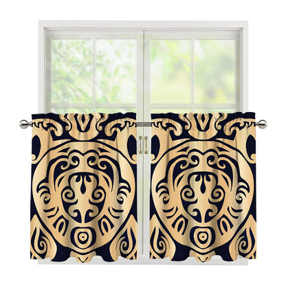 Golden Tribal Sea Turtle Print Tier Curtains