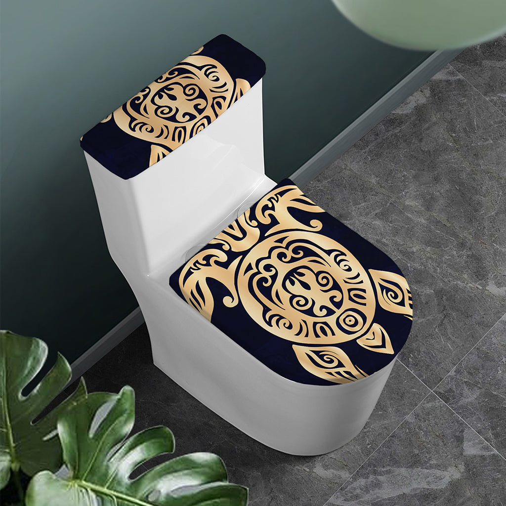 Golden Tribal Sea Turtle Print Toilet Lid And Tank Cover Set