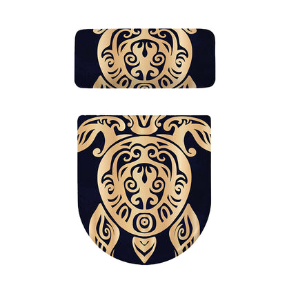 Golden Tribal Sea Turtle Print Toilet Lid And Tank Cover Set